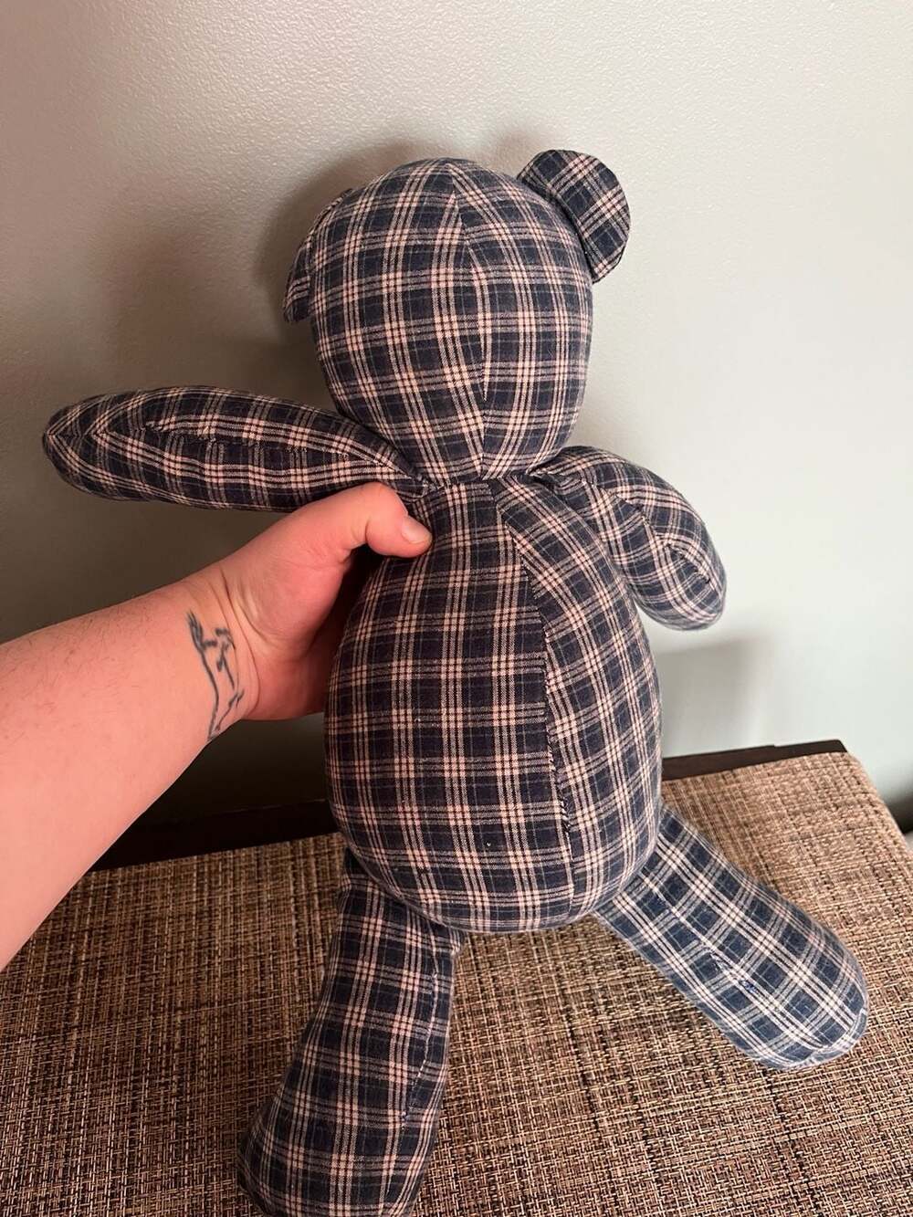 17" Blue Plaid Memory Keepsake Bear Handmade from Button-Down Shirt - Picture 4 of 4